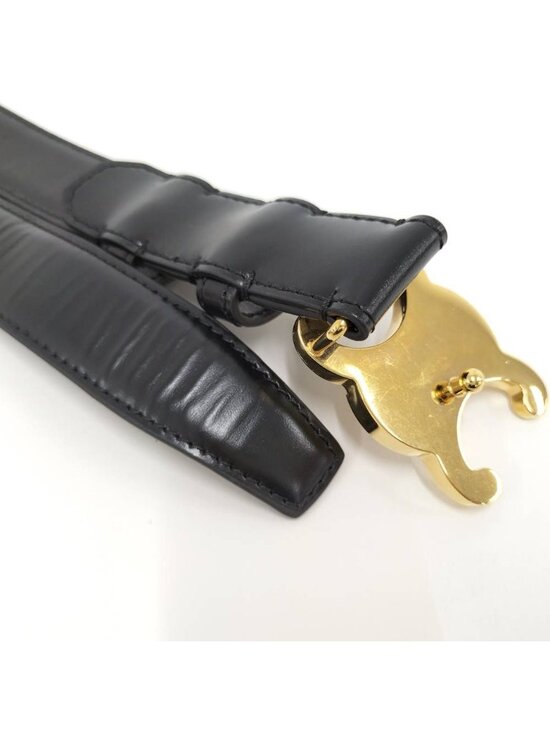 Celine Belt Triomphe Gold Leather Black